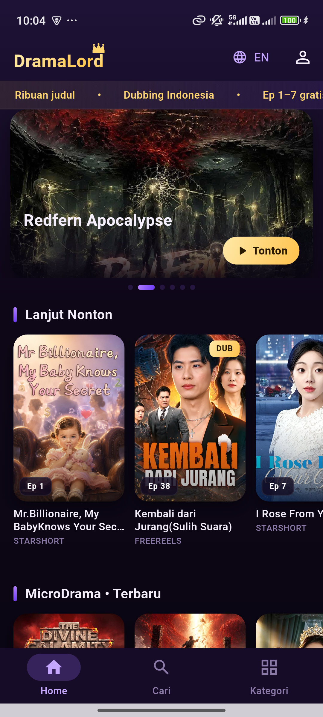 Tampilan aplikasi Dramalord